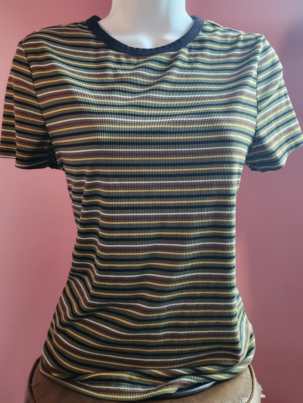 Ribbed Baby Tee Size Large Vintage 90s Inspired Stripe